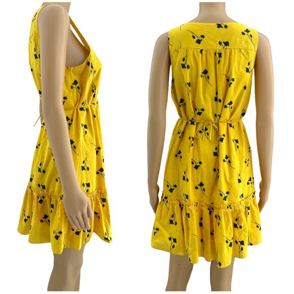 Thakoon Collective US 6 Yellow Floral Ruffle Shift Mini Dress Sleeveless Summer - Picture 4 of 8